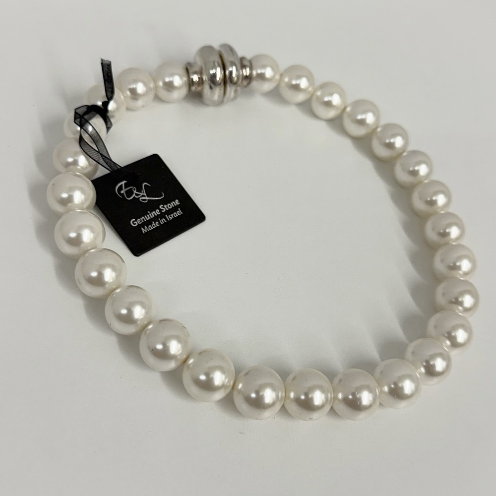 E & L Israel Sterling Silver Electroform Shell Pearl Necklace NWT 18" Long